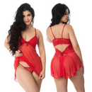 Camisola Sexy Tule Transparente Decote Costas Com Calcinha