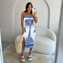 Vestido Estampado Luxo Tomara Que Caia Com Fenda Mídi Ribana