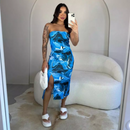 Vestido Estampado Tie Dye Com Fenda Midi Ribana