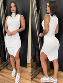 Vestido Luana Midi Com Fenda Lateral Malha Canelada
