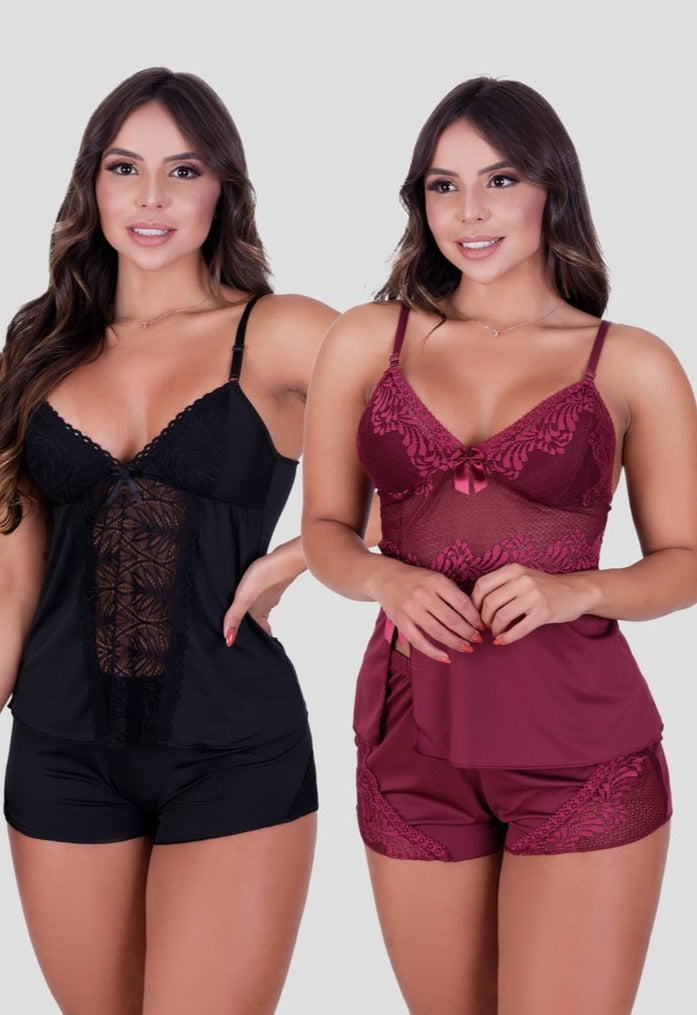 Kit Babydoll Básico + Babydoll Detalhes em Renda