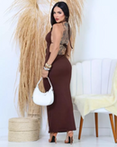 Vestido Longo Canelado Decote V