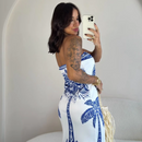 Vestido Estampado Luxo Tomara Que Caia Com Fenda Mídi Ribana