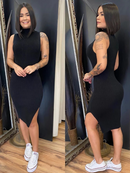Vestido Luana Midi Com Fenda Lateral Malha Canelada
