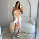 Vestido Estampado Luxo Tomara Que Caia Com Fenda Mídi Ribana