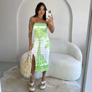 Vestido Estampado Luxo Tomara Que Caia Com Fenda Mídi Ribana