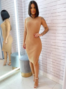 Vestido Luana Midi Com Fenda Lateral Malha Canelada