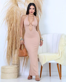 Vestido Longo Canelado Decote V