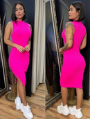 Vestido Luana Midi Com Fenda Lateral Malha Canelada