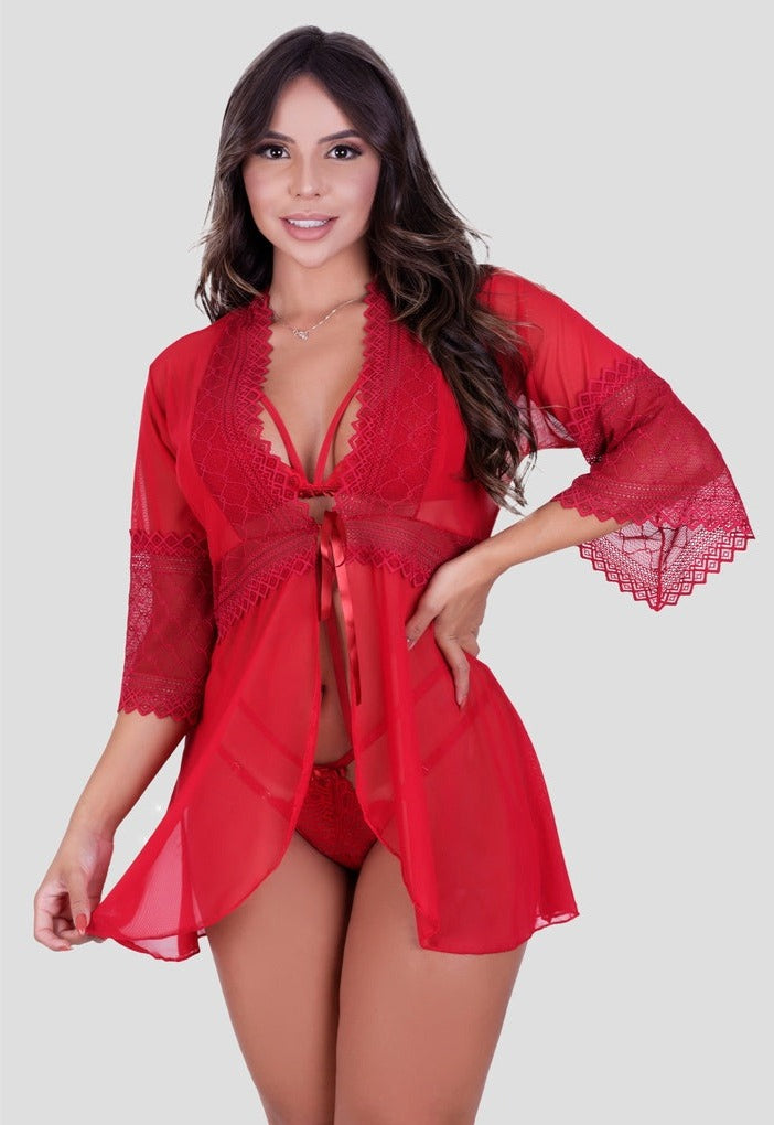 Robe em Tule Detalhes Em Renda Lingerie