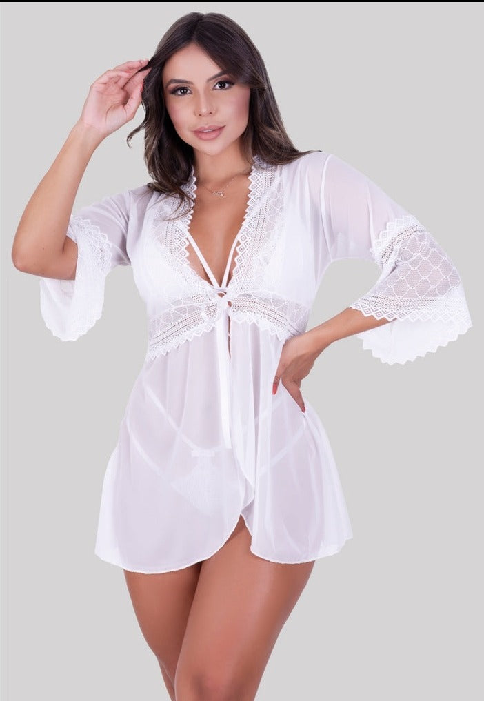 Robe em Tule Detalhes Em Renda Lingerie