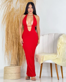 Vestido Longo Canelado Decote V