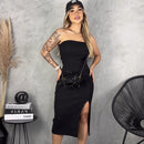 Vestido Carol Tomara que Caia com Fenda Midi
