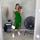 Vestido Carol Tomara que Caia com Fenda Midi