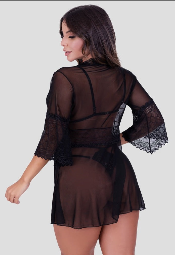 Robe em Tule Detalhes Em Renda Lingerie Sensual