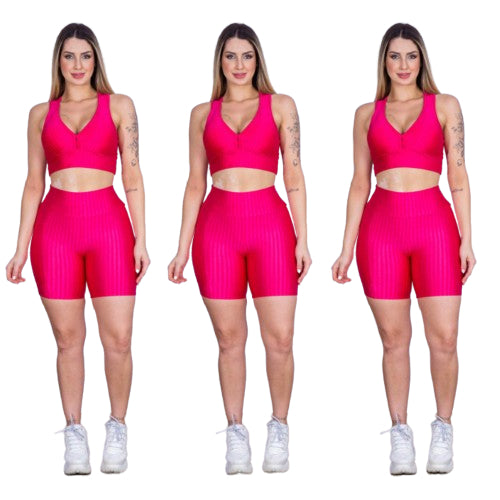 Kit 3 Short Legging 3D Suplex Cintura Alta