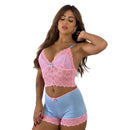 Baby Doll Sensual Short Doll Com Renda Bicolor Neon Pijama
