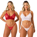 Kit 2 Conjunto Lingerie Sexy de Renda e Tule Fio Dental