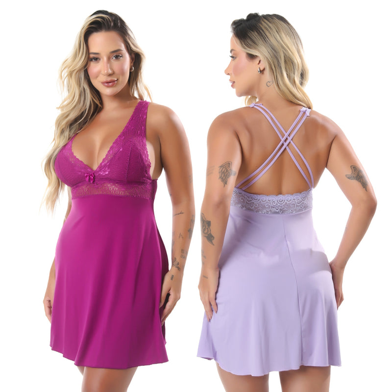 Kit 2 Camisola Com Renda Sexy Cruzado Nas Costas