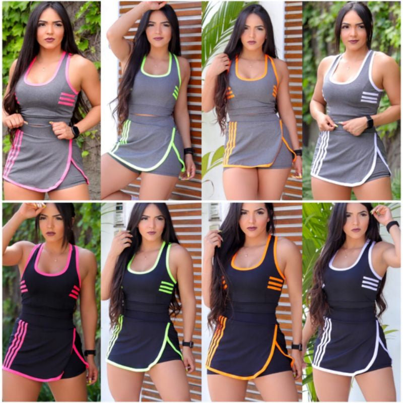 Conjunto de Short Saia para academia Musculação e Caminhada