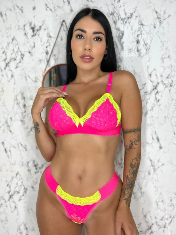 Conjunto Calcinha e Sutiã Renda Neon Marina