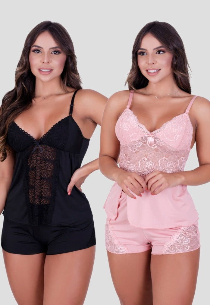 Kit Babydoll Básico + Babydoll Detalhes em Renda