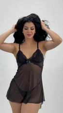 Camisola Sexy Tule Transparente Decote Costas Com Calcinha
