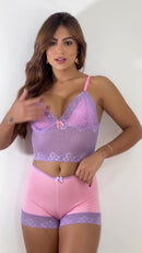 Baby Doll Sensual Short Doll Com Renda Bicolor Neon Pijama