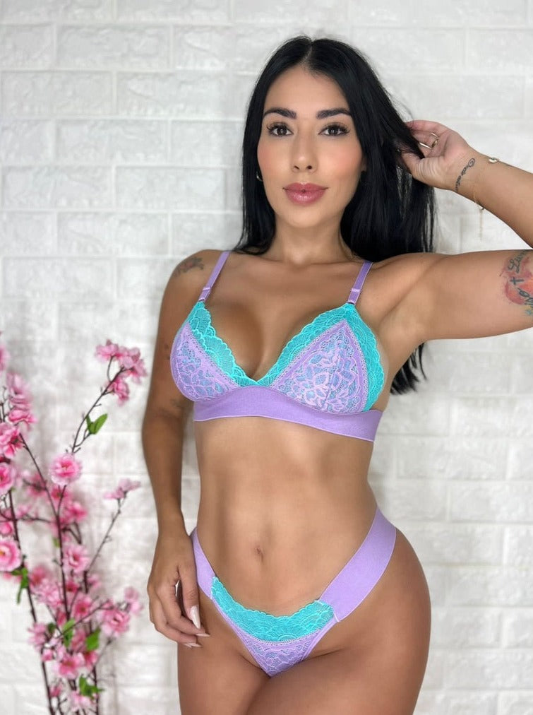 Conjunto Calcinha e Sutiã Renda Neon Marina