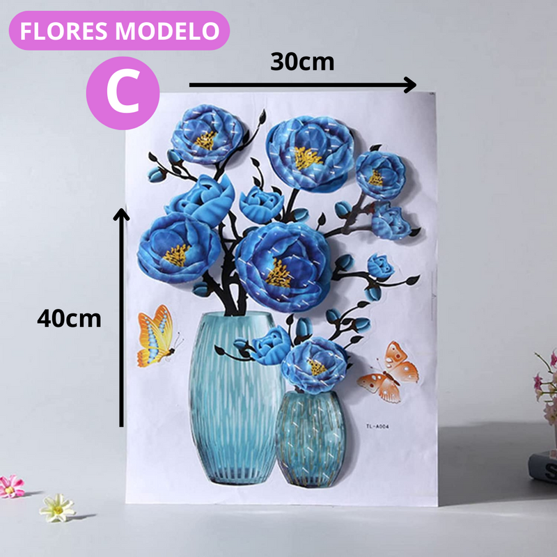 Vaso de Flores Auto-Adesivas 3D Híper Realista