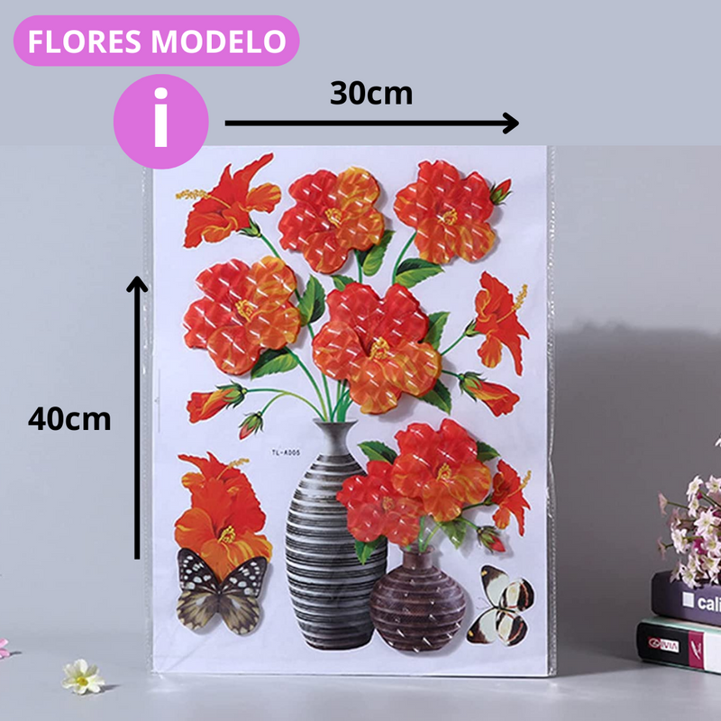 Vaso de Flores Auto-Adesivas 3D Híper Realista